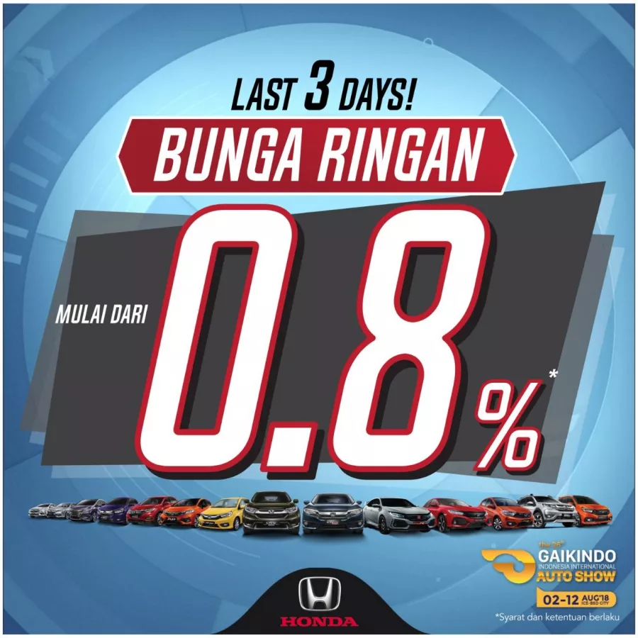 HONDA TAWARKAN PROGRAM SPESIAL BUNGA RENDAH MULAI 0,8% UNTUK PEMBELIAN MOBIL DI GIIAS 2018