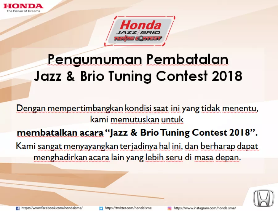 PENGUMUMAN PEMBATALAN JAZZ & BRIO TUNING CONTEST 2018